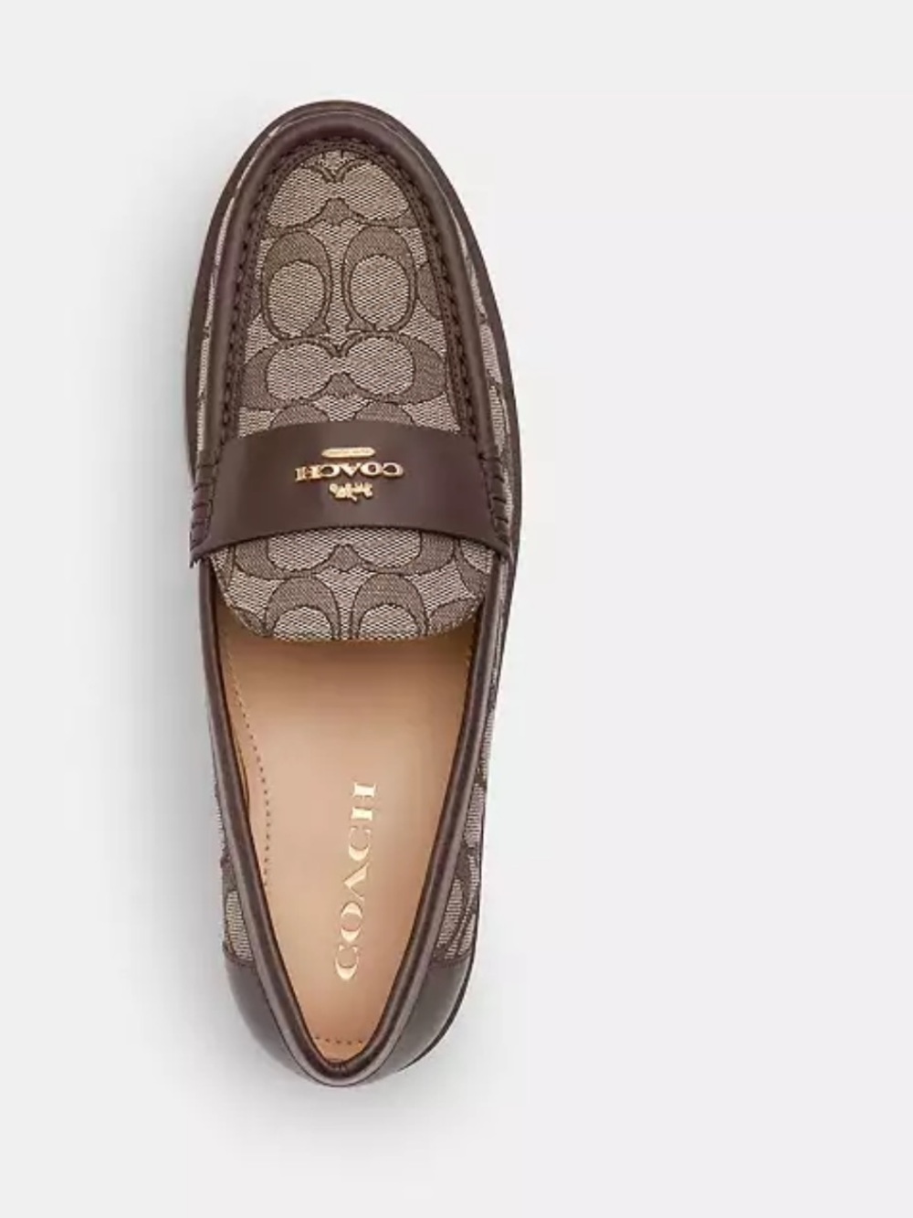 Coach women’s Brown Signature Canvas Penny Loafer with Leather Trim Size 8